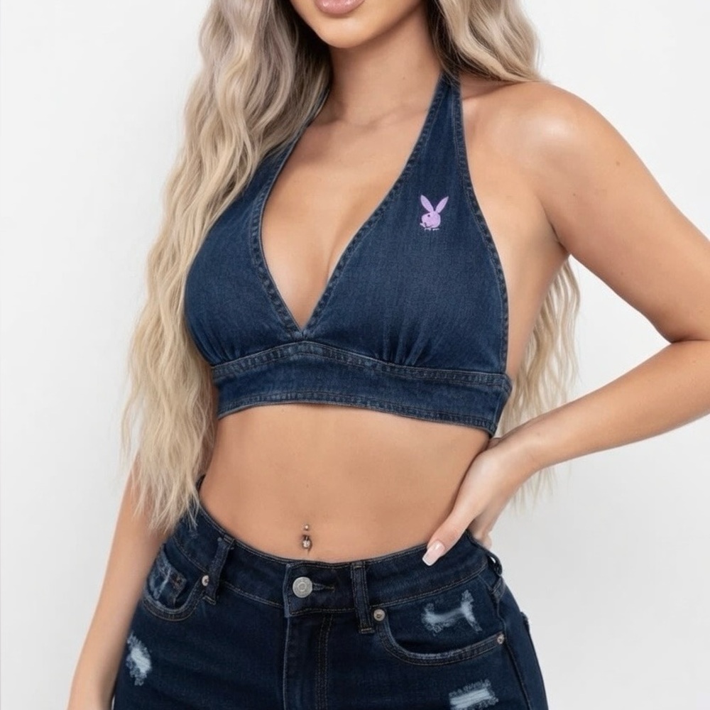 RARE Playboy Halter Denim Bra Top